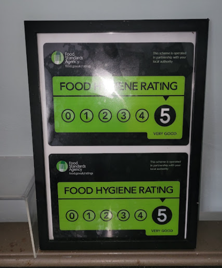 Official 5-Star Food Hygiene Rating badge awarded to Cafe Mews